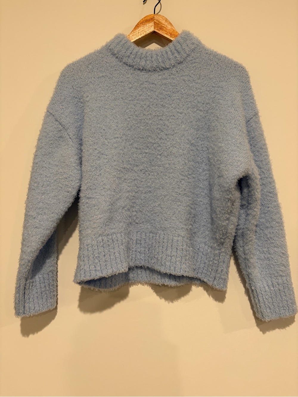 Free Assembly L 12-14 Blue Fuzzy Boucle Mock Neck Girls Drop Shoulder Sweater